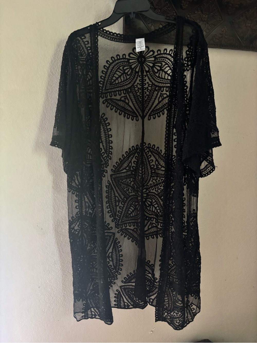 Sheer Black Lace Kimono Cover-Up